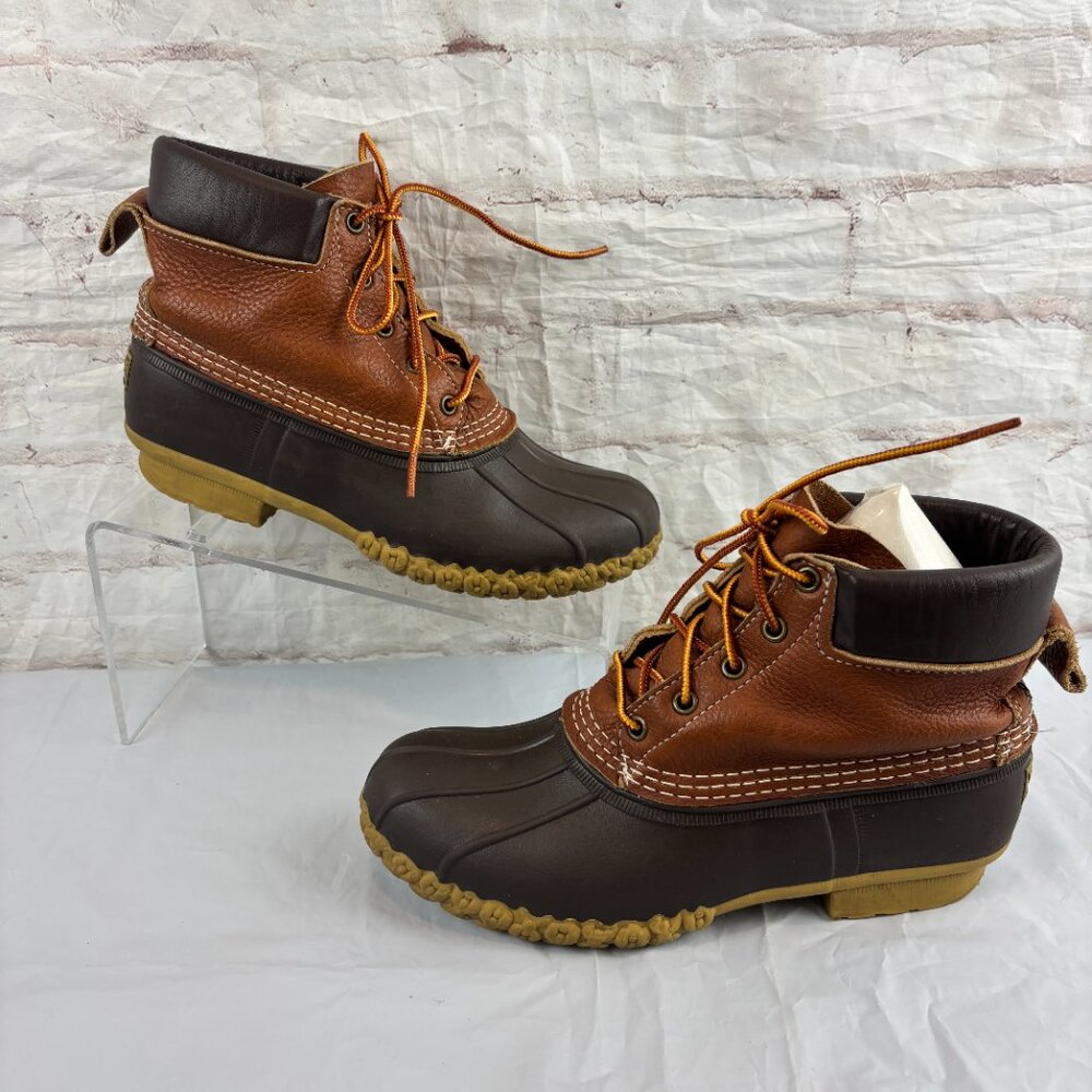 L.L. Bean Women's 9 / 9.5 Brown Leather Lace-up Rubber Waterproof Duck Boots - Picture 3 of 9